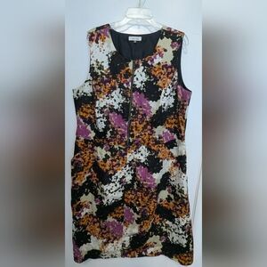 Calvin Klein Abstract Floral Mini Dress - Black, Purple, Orange